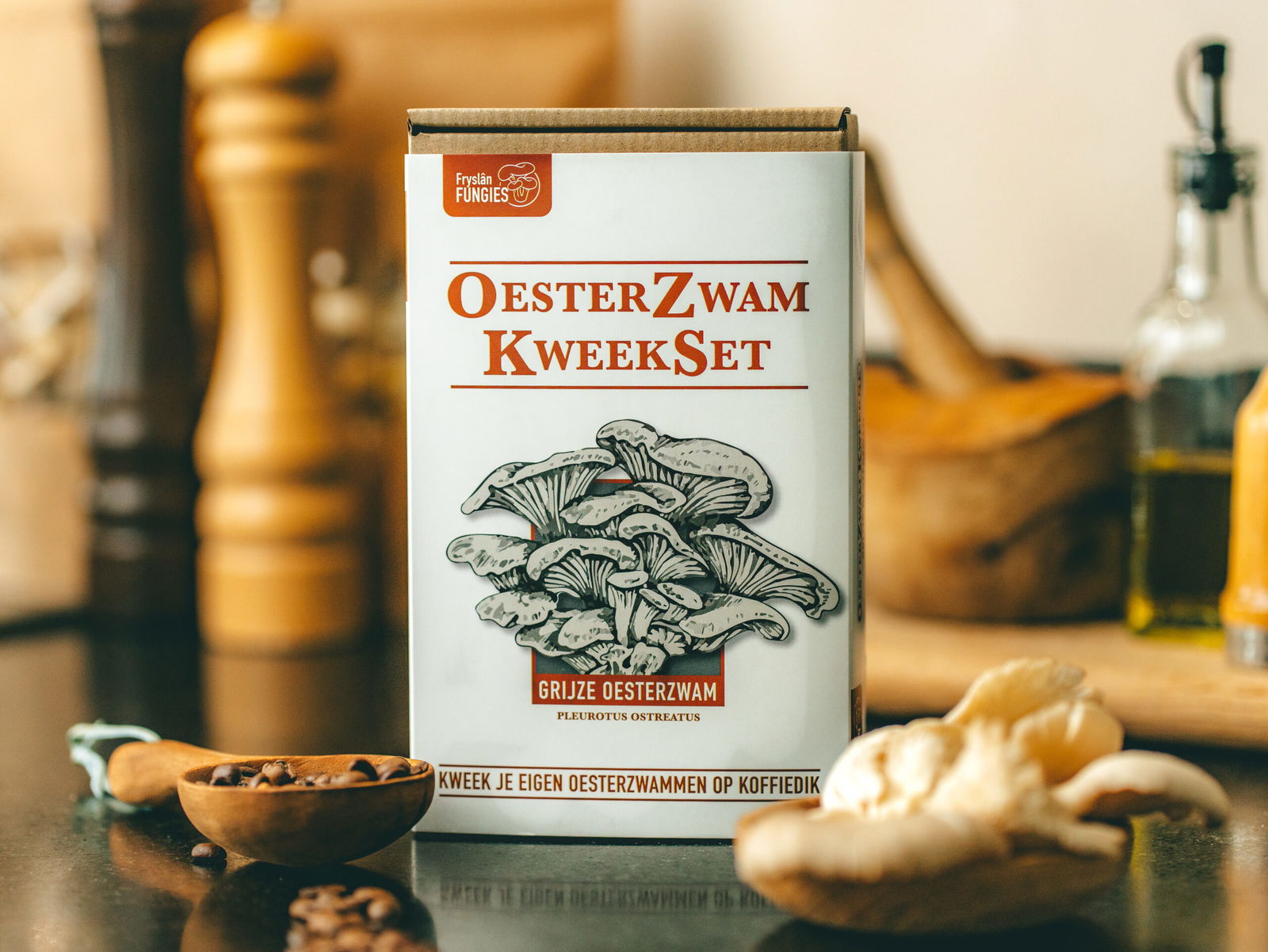 Kweekset voor kweken van grijze paddenstoelen op je eigen koffiedik