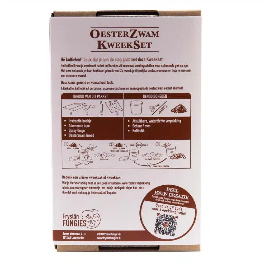 achterkant grijze oesterzwam kweekset