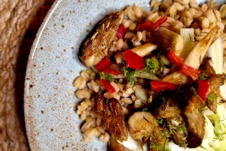 Vegan risotto parelgort oesterzwammen