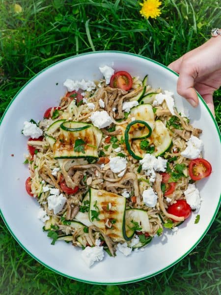 Orzo met oesterzwammen, courgette en feta