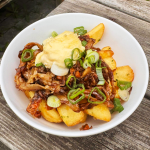 Loaded fries met oesterzwam